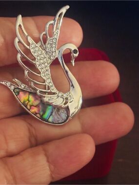 Silver Swan Brooch with Iridescent Inlay - Women Jewelry Brooch
